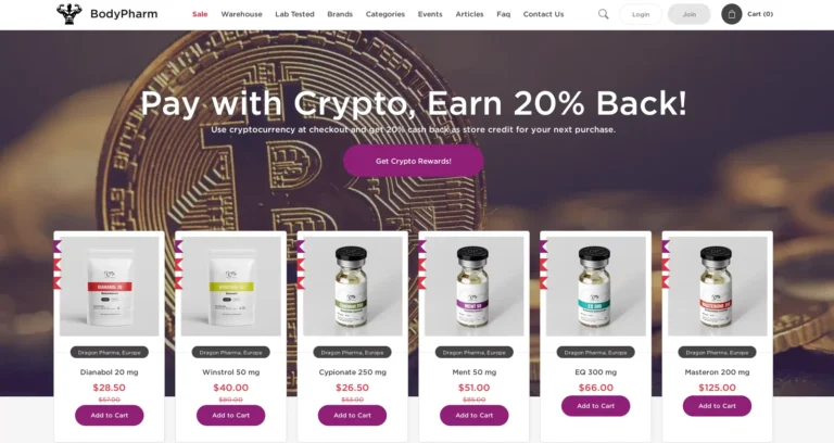 BodyPharm.to website screenshot showing homepage and product categories