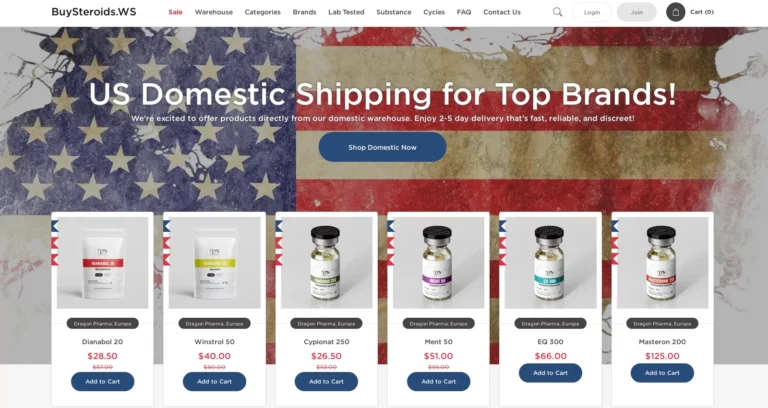 BuySteroids.WS website screenshot showing homepage and product categories