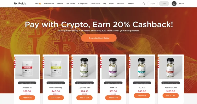 Rx-Roids.to Review Rx-Roids.to website screenshot showing homepage and product categories