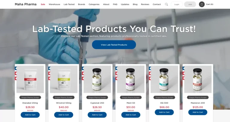 Maha-Pharma.to Review Maha-Pharma.to website screenshot showing homepage and product categories
