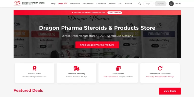 DragonPharmaSteroids.to website screenshot showing homepage and product categories