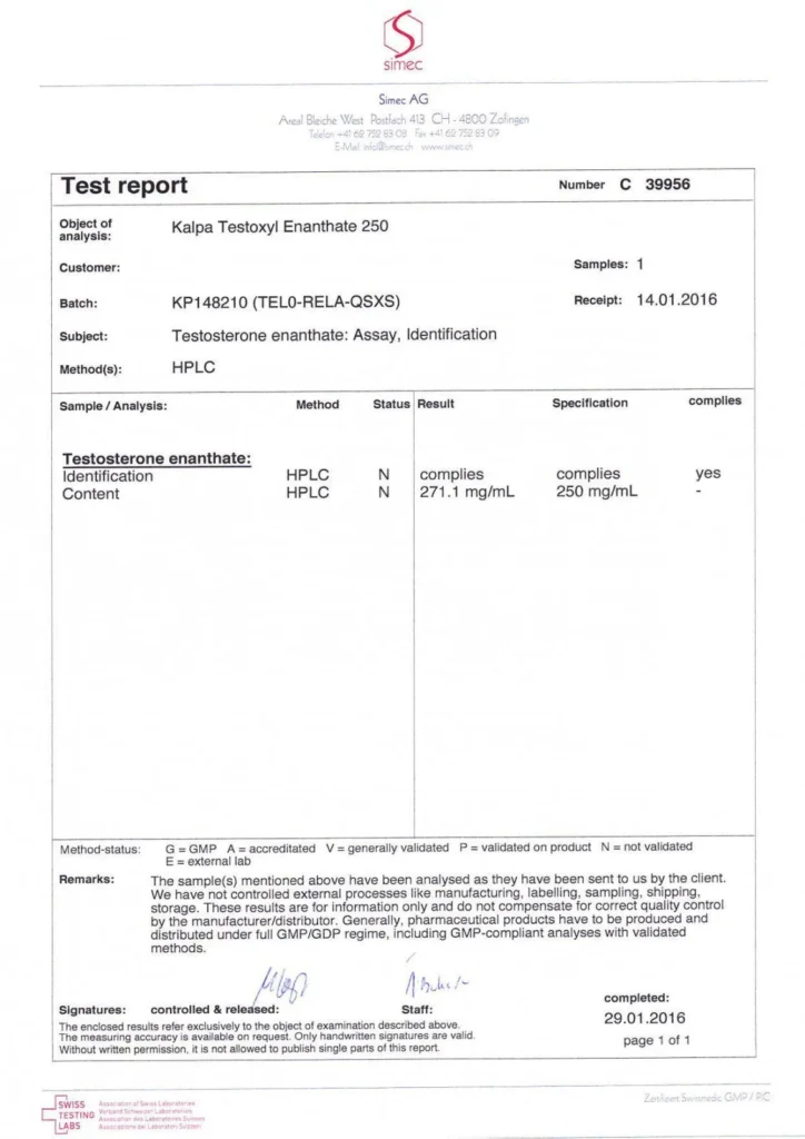 testoxyl enanthate 250 lab test result